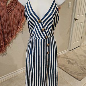 Foteisy Blue White Striped Dress